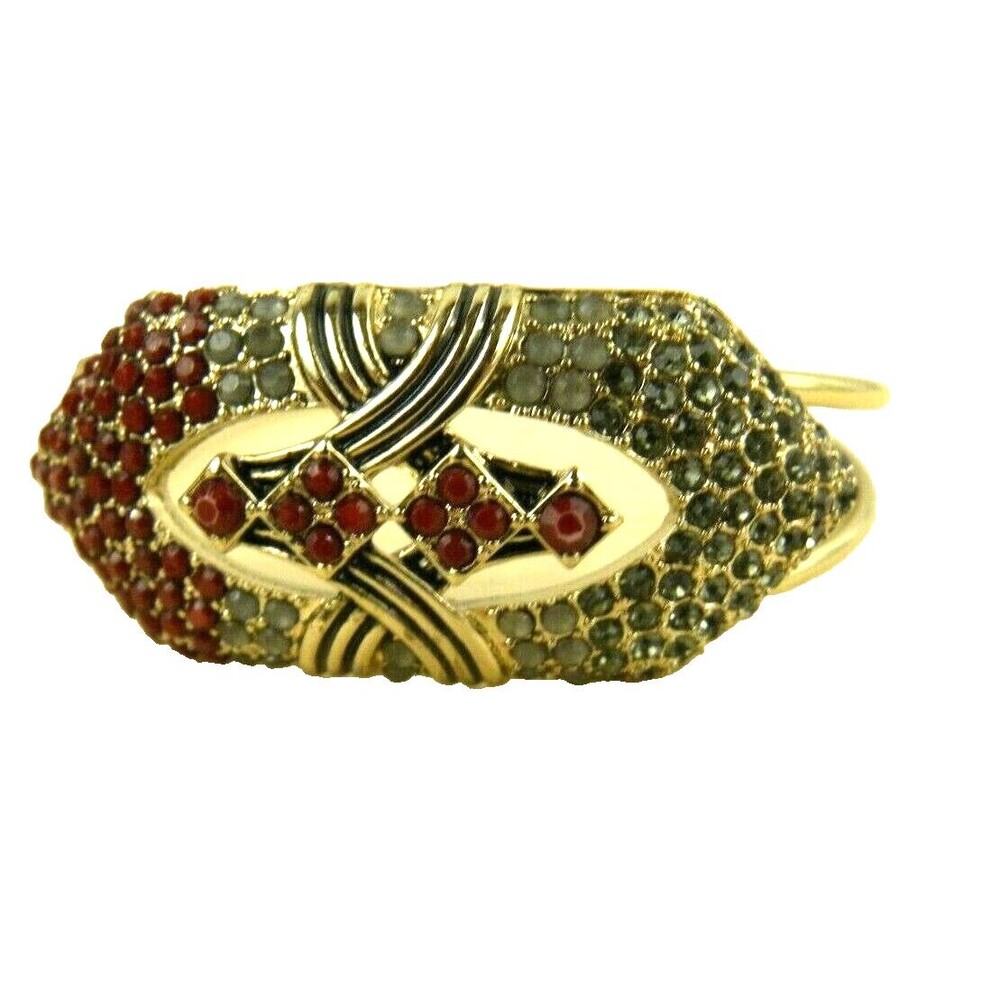 Rhinestone Cuff Bracelet Gold Tone Red Beads Dainty